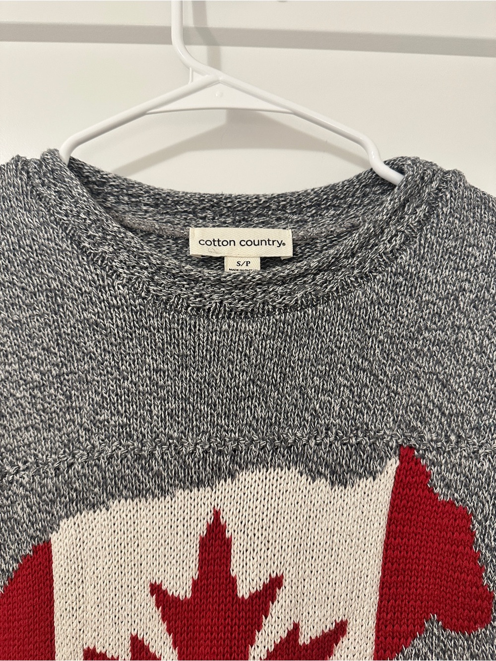 Cotton Country Grey Marled Knit Crewneck Sweater Canadian Flag Size Small Womens - Picture 5 of 14